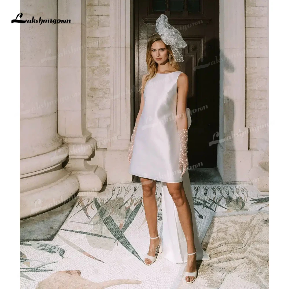 

Simple O Neck Sleeveless Backless Detachable Bow Crepe Mermaid Wedding Dress Customized For Women Bridal Gowns vestidos de novia