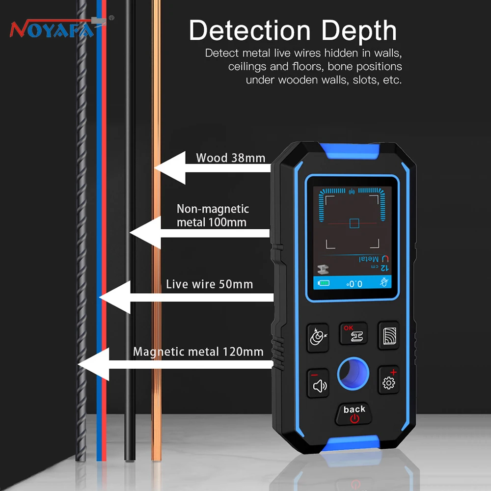 Imagem -04 - Ponbos Detector de Metais Profissional Lcd hd Digital ac Madeira Stud Finder Scanner de Parede Fios de Cabo Rastreador de Profundidade Subterrâneo Nf518