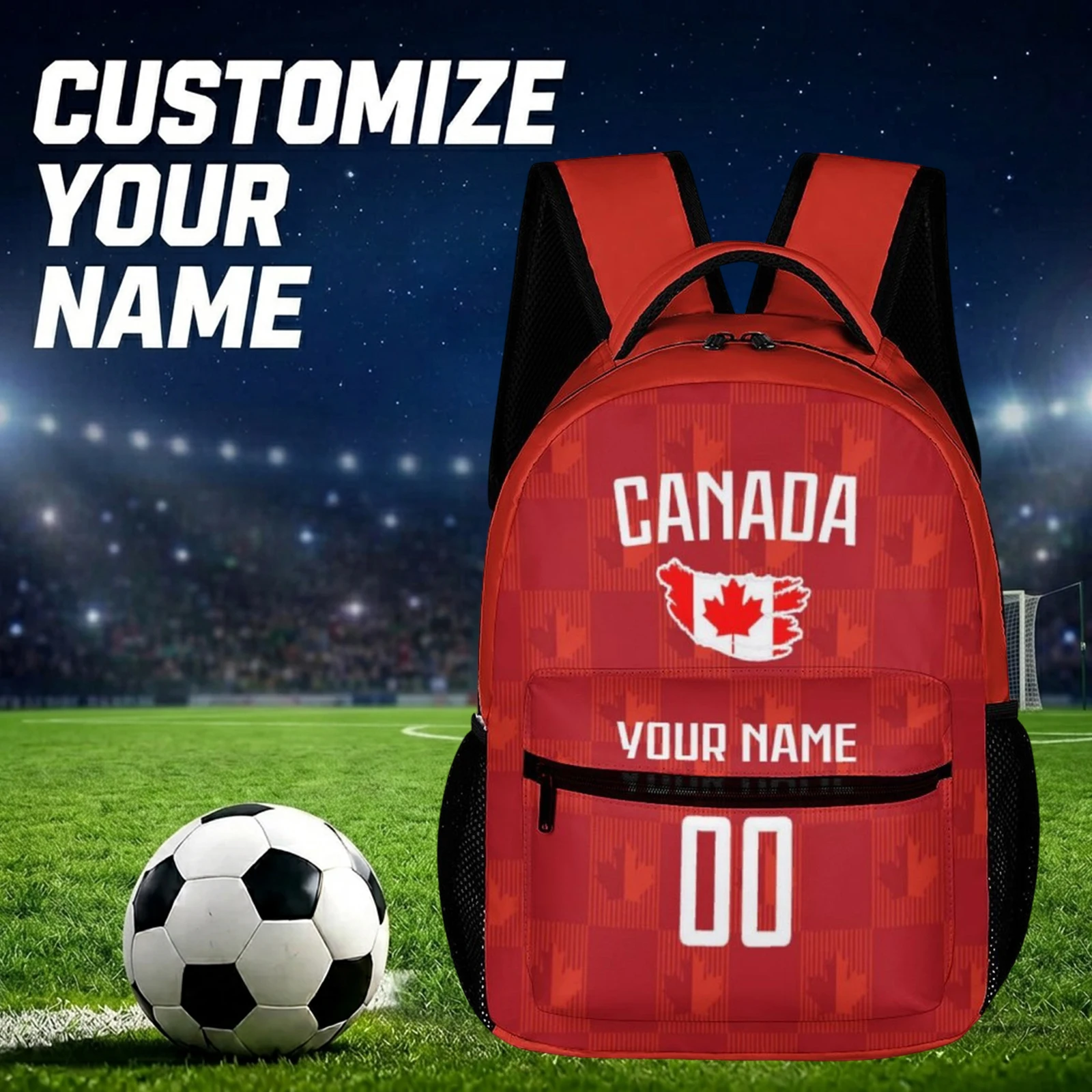 Custom Canada Backpack with Name Number, Kids Soccer National Team Style School Bag, Travel Daypack Teens Gift