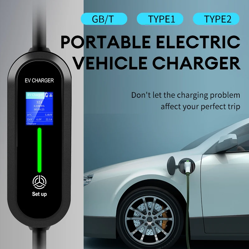 JNTIMUYA 7kw Electric Vehicle Charger 32A Single-Phase EV Portable Charger Type2 32A Charging Cable CEE Plug EV Charging Station