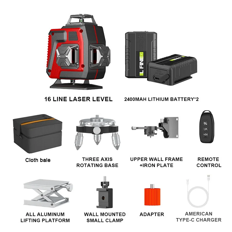 16/12 lijnen laserniveau groene lijn Zelfnivellerend 360 horizontaal en verticaal Super krachtig groen straallaserniveau