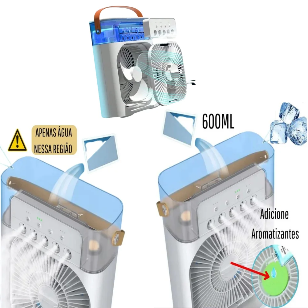 Mini Ar Condicionado com Nebulizador, Ventilador,  Umidificador, Aromatizador  E Climatizador