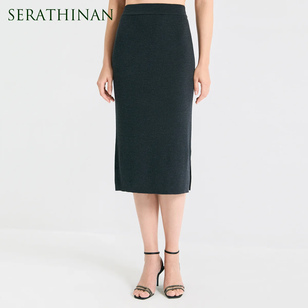 BY3611518 Sophisticated Ribbed Wool Silk Knitwear Women Luxury High Elastic Yarn Pencil Skirt Slim Fit Sexy Slit Knit Skirt