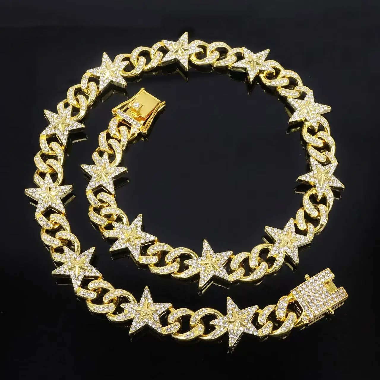 

Hip Hop Iced Out Star Cuban Link Chain Necklace – Bling CZ Diamond Choker for Men/Women