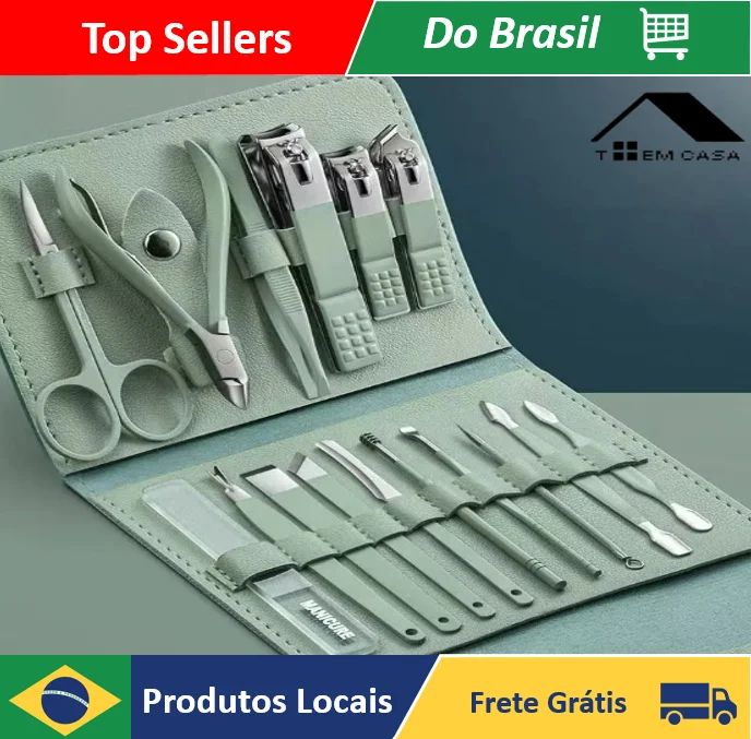 KIT 16 Peças Profissional de Aço Inoxidável: Alicates de Cutícula e Cortadores de Unhas - Loja Toemcasa