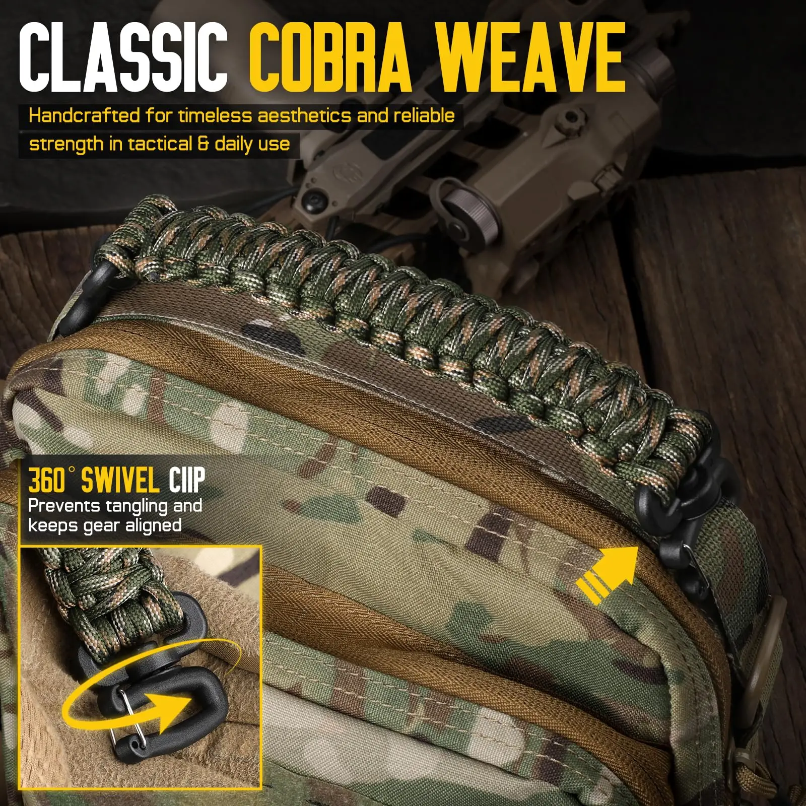 

Tactical Paracord Handle，9-core Weaving Paracord Strap for Bag Strap Replacement，Molle Attachment with Metal/Plastic Clips