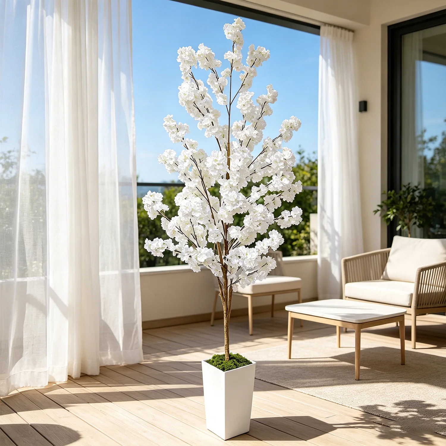 

Искусственное дерево с белыми цветами вишни высотой 3.44-7.22 футов, реалистичное искусственное растение, высокое искусственное дерево для дома, гостиной, свадебного декора