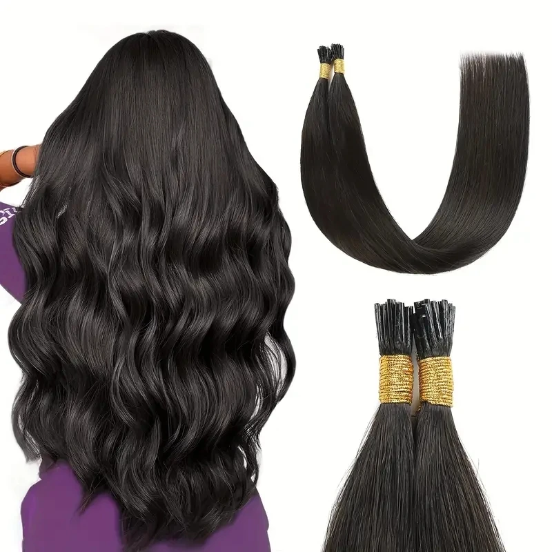 ジェットブラック-i-チップ-ヘアエクステンション-バンドル-50-グラム-パッケージ-プレボンデッド-ケラチン-フュージョン-ストレート-スティック-i-チップ-100-本物の人毛