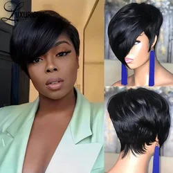 Pre Plucked Glueless Short Pixie Cut Wigs For Black Women Straight Natural Machine Made Wig Brazilian Virgin Remy Human Hair Wig