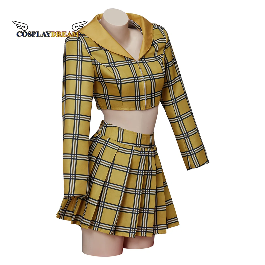 Movie Clueless Cher Cosplay Costume Horowitz Dress School Uniform Top Skirt Suit Yellow Plaid Girl Outfit Halloween Clothing