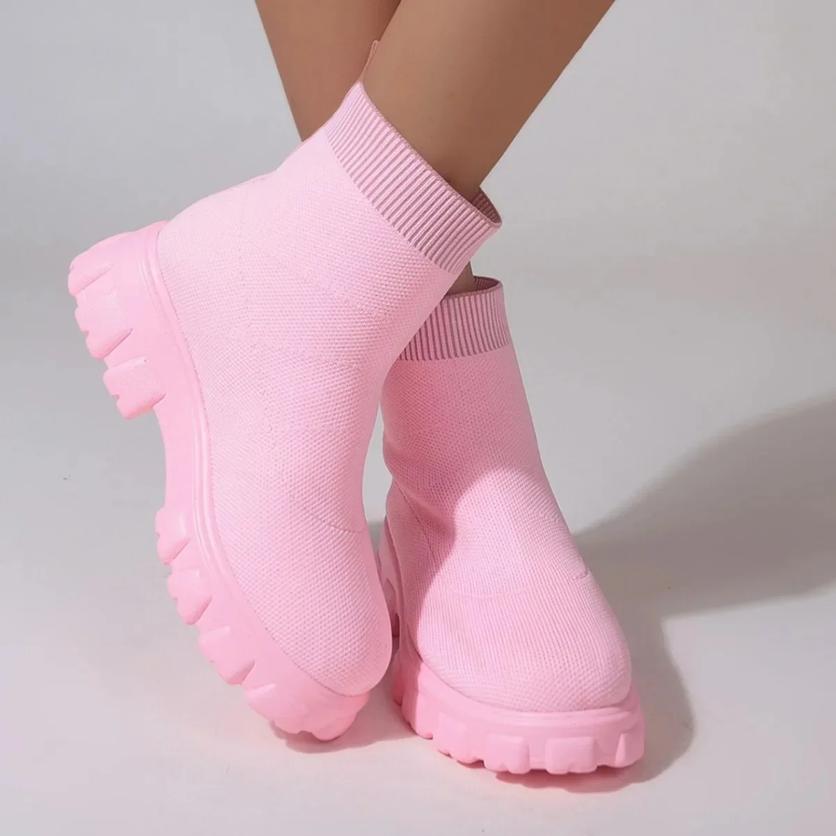 Bottes de rinçage légères pour femmes, chaussures décontractées pour femmes, bottes chaussettes compensées, bottes à plateforme à tube moyen, marque de mode, hiver