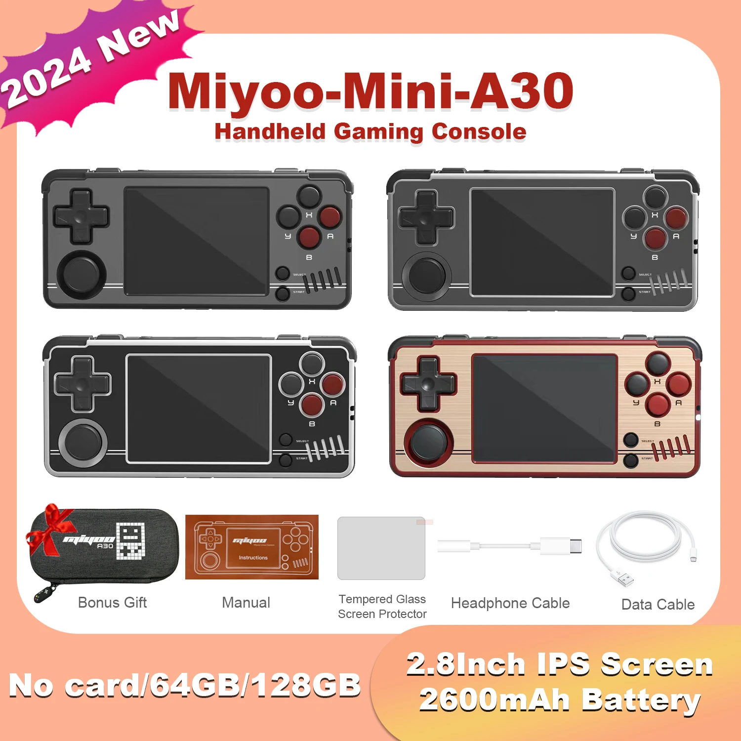 

Портативная игровая консоль Miyoo Mini 30, дисплей 2,8 дюйма IPS, телефон с четырехъядерным процессором 1,3 ГГц, 10000 + игр, поддерживает несколько имитаторов