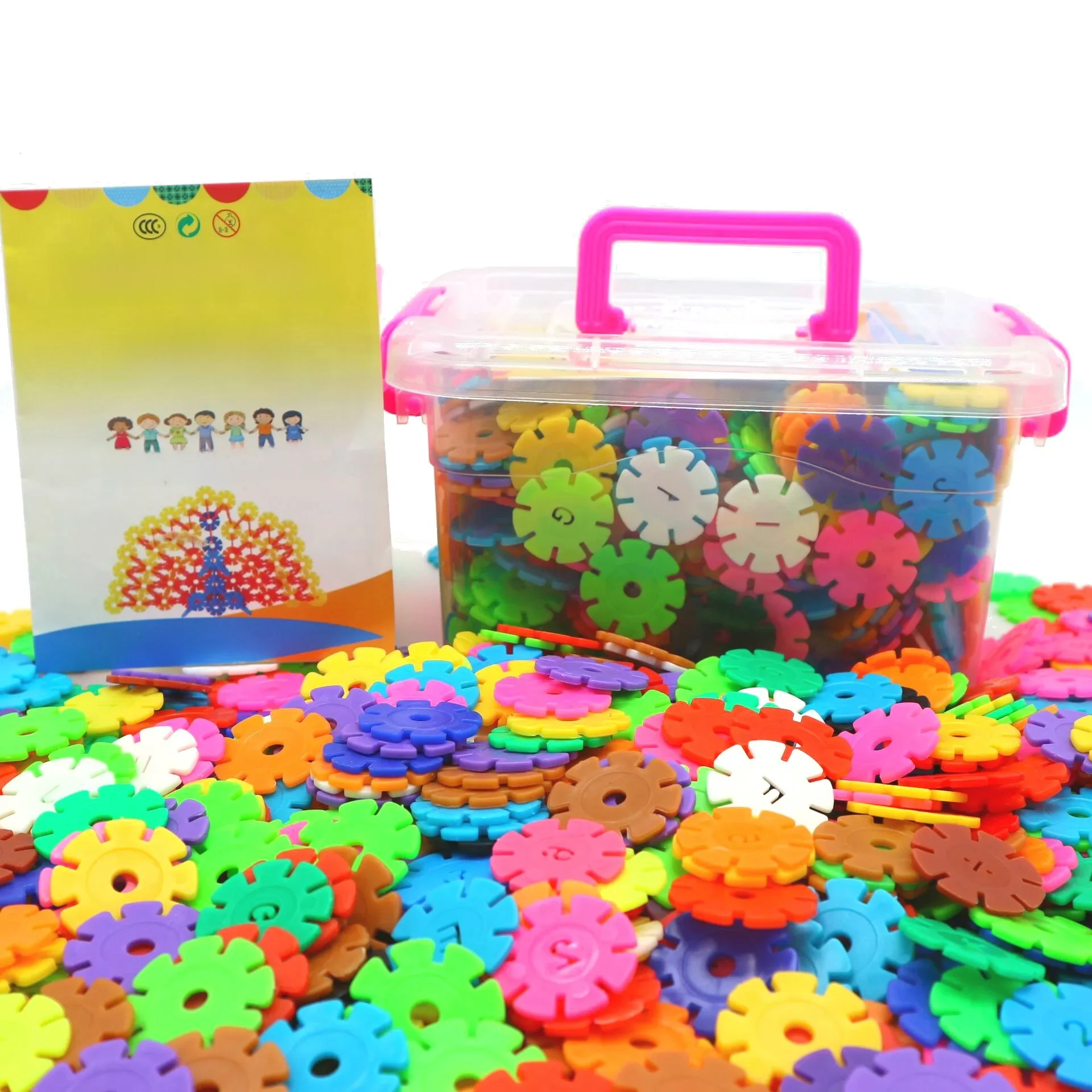60/100/200 sztuk wczesna edukacja wkładka torba śnieżynka zestaw klocków budowlanych Puzzle dla dzieci plastikowe montaż klocki budowlane — zdjęcie 2