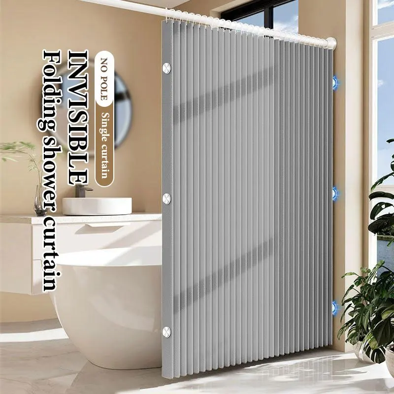 Foldable Magnetic Shower Curtain Waterproof Privacy Bathroom Bathtub Curtain for Home Apartment Guest Bathroom