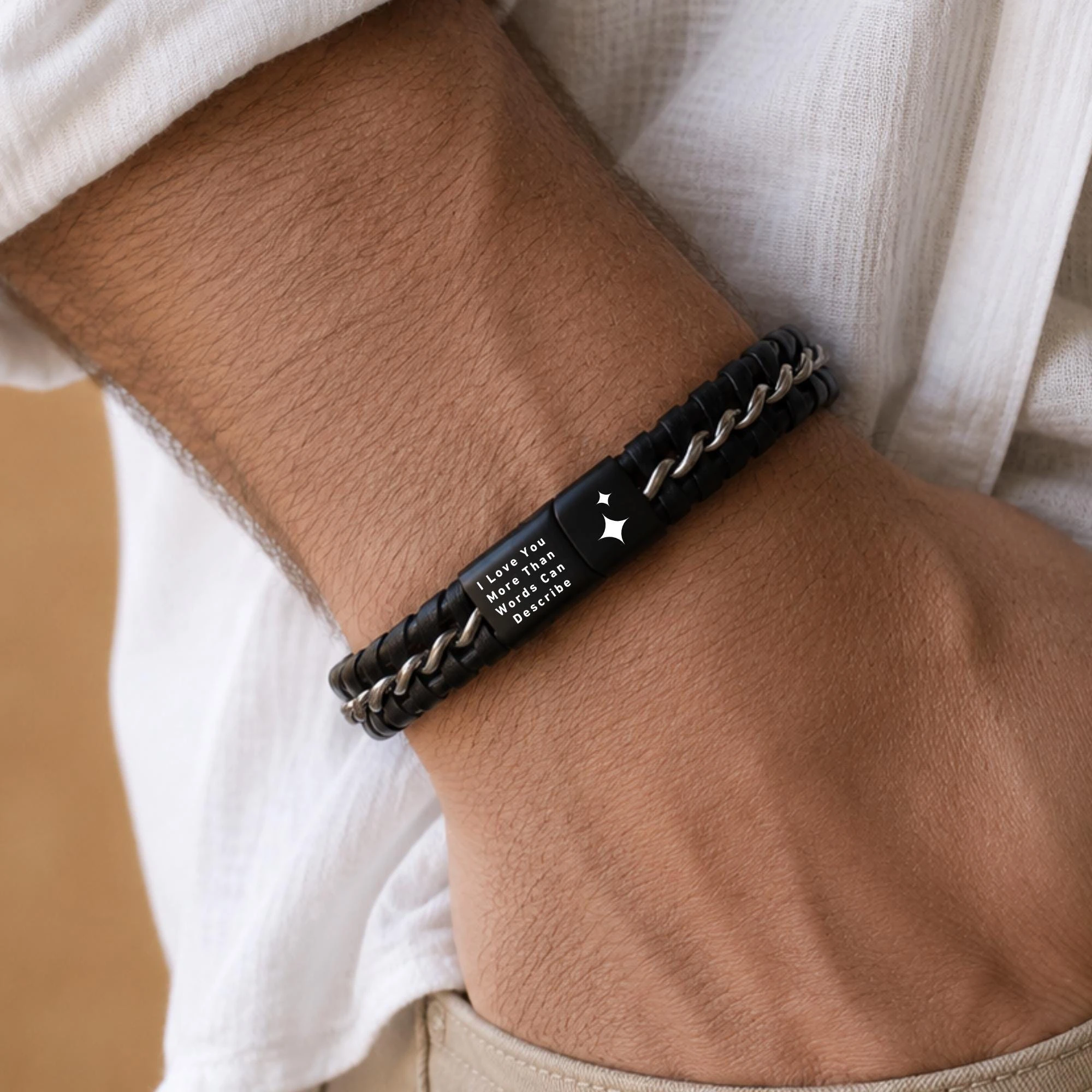 Personalized Engraved Name Bracelet Men Stainless Steel Braided Chain Clasp Custom Jewelry Father's Day Gift Dad Husband