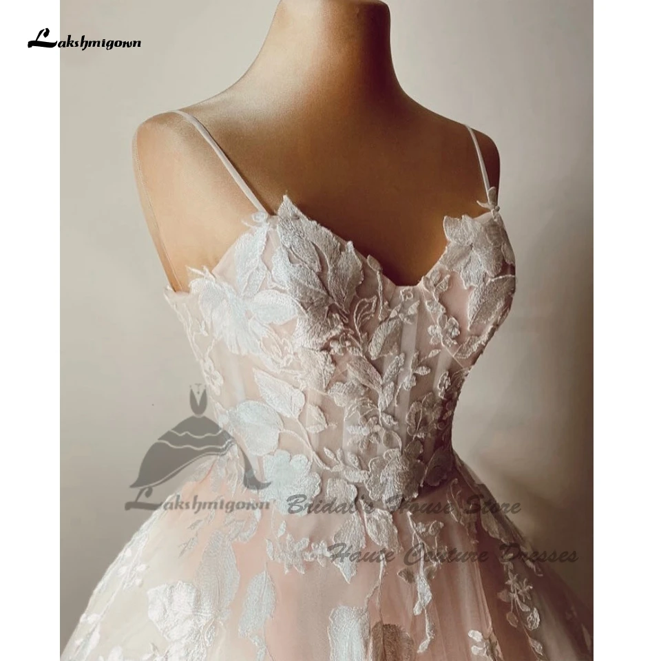 Lakshmigown Luxuriöse Boho-Spitzen-Brautkleider mit Spaghettiträgern 2026 Vestidos Blush Pink Sexy Damen-Kirchen-Brautkleider nach Maß – Detail 4