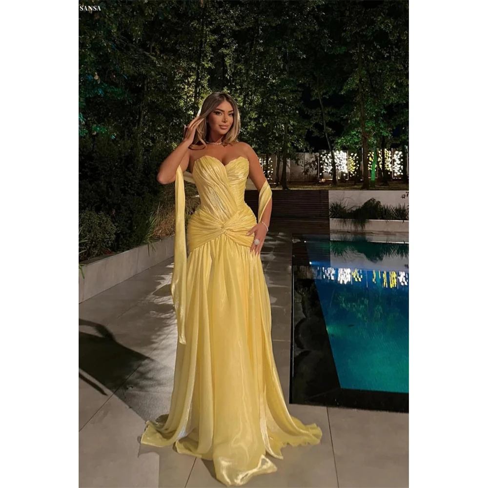 

Sansa Customized Yellow Mermaid Sweetheart Neck Tiered Ruffle Prom Dress With Shawl Vestidos De Noche Floor-Length Formal Gown