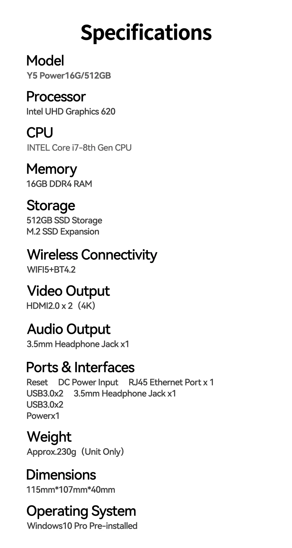 SOYO Mini PC Y5 Power Intel Core i7 8th Gen CPU 16GB DDR4 RAM 512GB M.2 SSD Mini Desktop PC Dual 4K Display WiFi5 BT4.2 Type-C