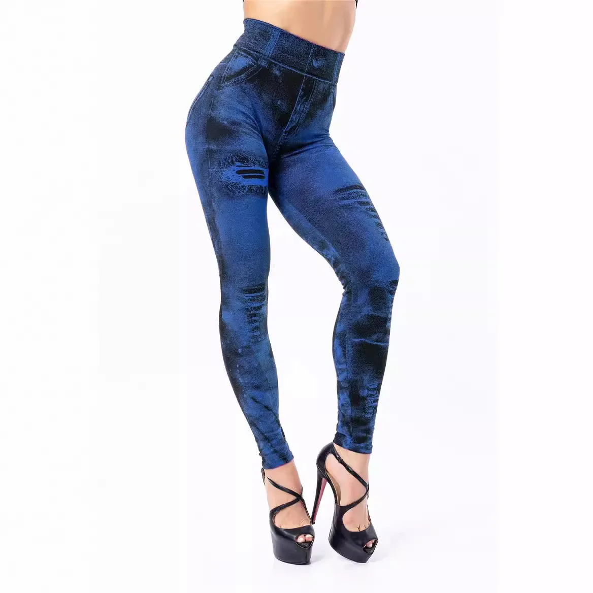 Tights Women Leggings High Elastic Tummy Control Push Up Imitate Jeans Printed Seamless Yoga Sweatpant Lady Jogging Fitness Pant