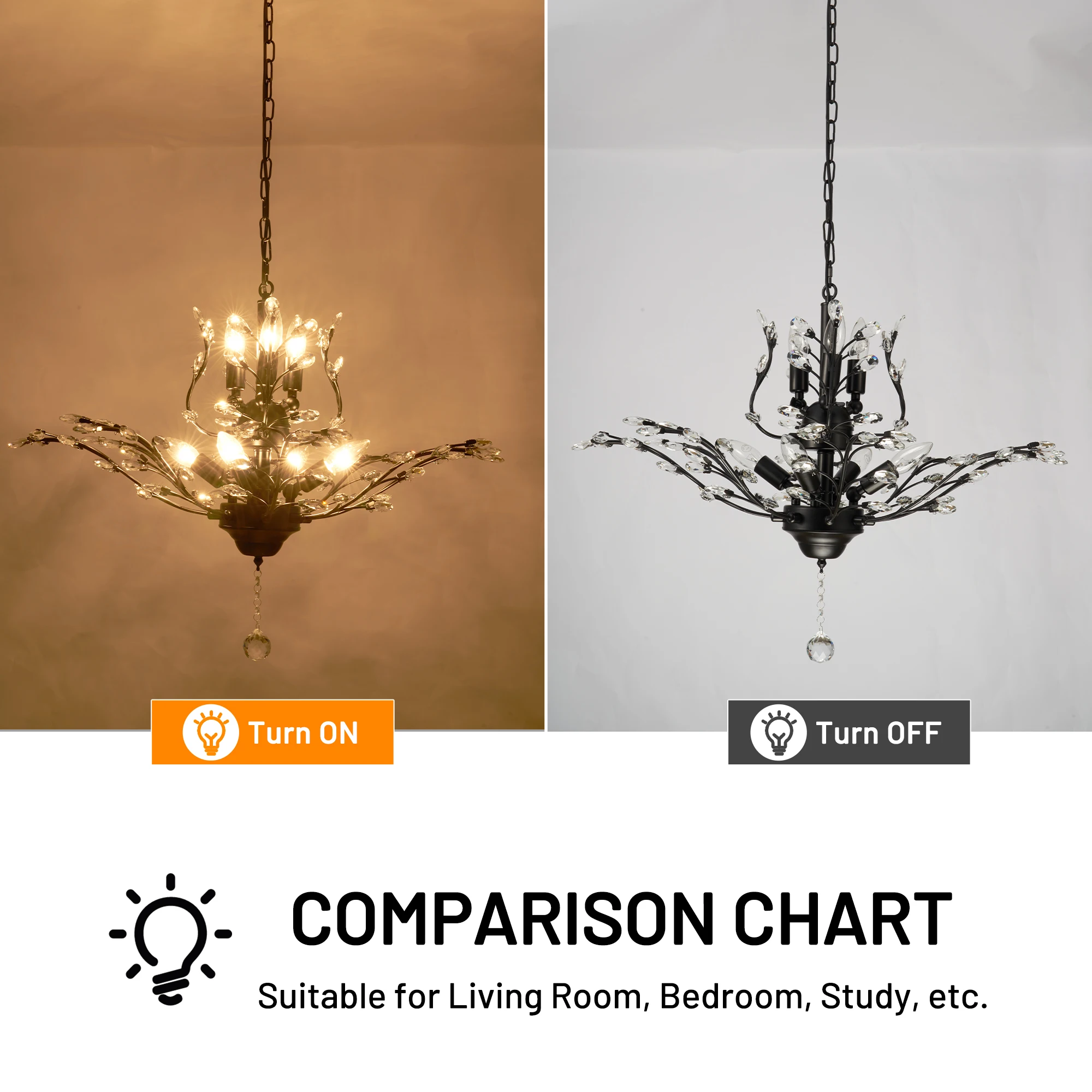 ثريا كريستال نباتية حديثة مقاس 30 بوصة مع 7 مصابيح، مناسبة لغرف النوم وغرف المعيشة.