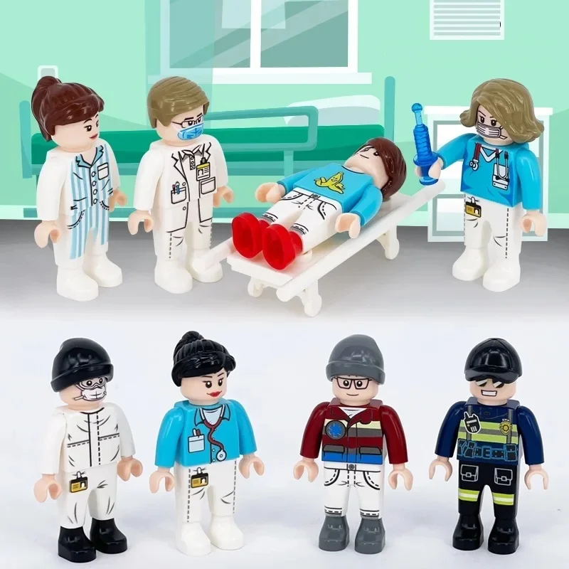 Mécaniques infirmières Patient ville Police MOC 4.5 cm personnes SWAT blocs de construction figurines briques Mini jouets pour garçons cadeau jouets pas de Playmobi