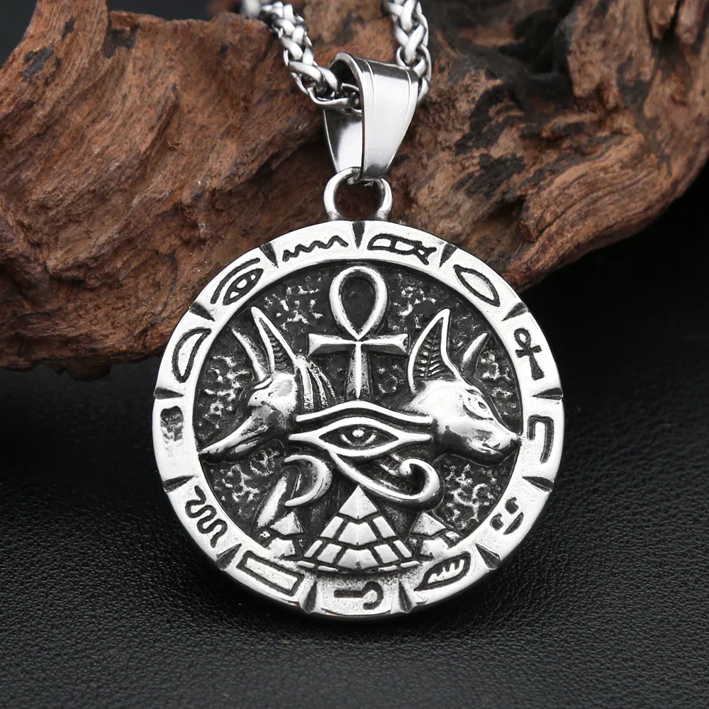 Anubis Ankh Pendentif Croix SION L en Acier Inoxydable pour Hommes et Femmes, Amulette Bijoux, Colliers de la raq, Œil d'Horus des Prairies et Égyptiennes, Nouvelle Mode