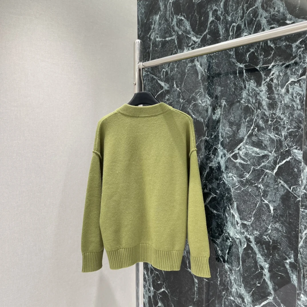 

Women's new love wool cardigan mustard yellow green loose fit men's and women's fashionable sweater