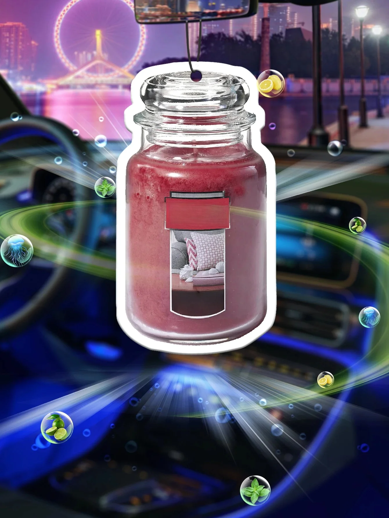 Bouteille en verre de parfum rose pour voiture, aromathérapie montée sur voiture, parfum de voiture, parfum longue durée, pendentif, sac buccal