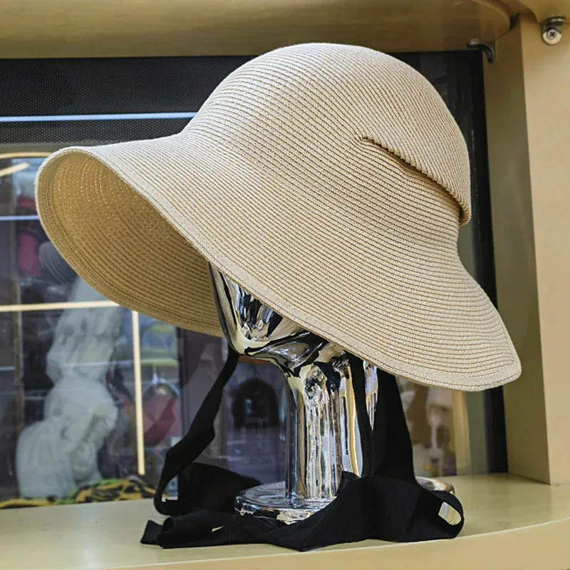 Women Summer Hat lace up Sun Hat Fine Straw Visor Cap Outdoor Activities Street Beach Travel Derby Hats