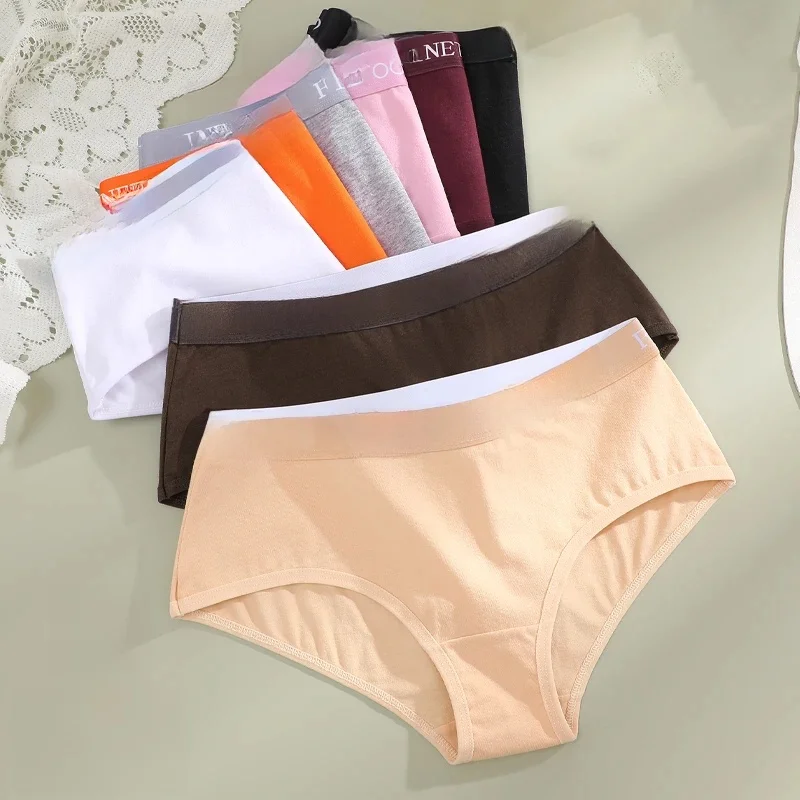 Finetoo-Culottes en coton pour femmes, 3 pièces, sous-vêtements doux, sexy, taille basse, slips pour filles, matière respirante, couleur unie