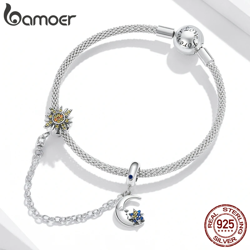 Bamoer 925 Sterling Silve Safety Chain Charms Collection for Women Original Silver Snake Bracelet DIY Fine Jewelry Accessories