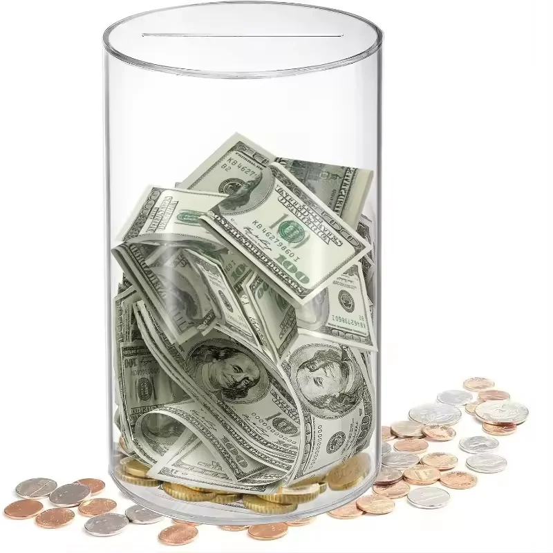 Saving Piggy Bank Adults Kids Transparent Acrylic Money Box Reusable Money Saving Box Coin Bills Money Bank Safe for Money