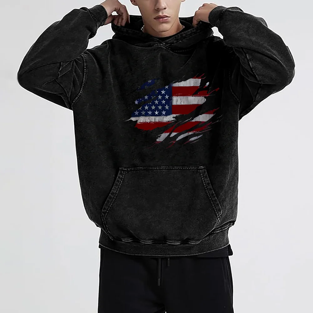 

Толстовка с потертым флагом, черная толстовка с капюшоном, патриотический рваный флаг, повседневный свободный удобный топ с длинными рукавами, американская гордость