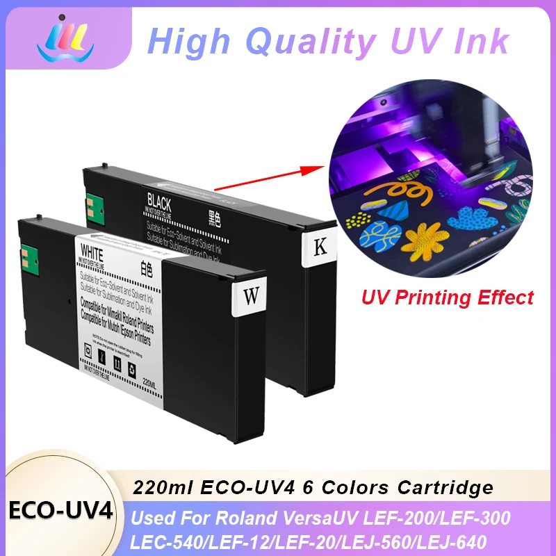 ECO-UV4 Compatible Ink Cartridge With One Time Chip For Roland LEF-20 LEF-10 LEF-12 LEF-200 LEF-300 Full With Ink 220ML