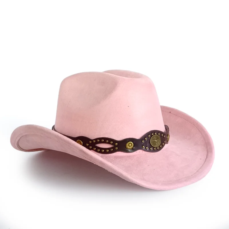 NEW 2026 suede hat Pink bull head western cowboy hat haze blue new cowboy hat suede material women's outdoor hat knight hat