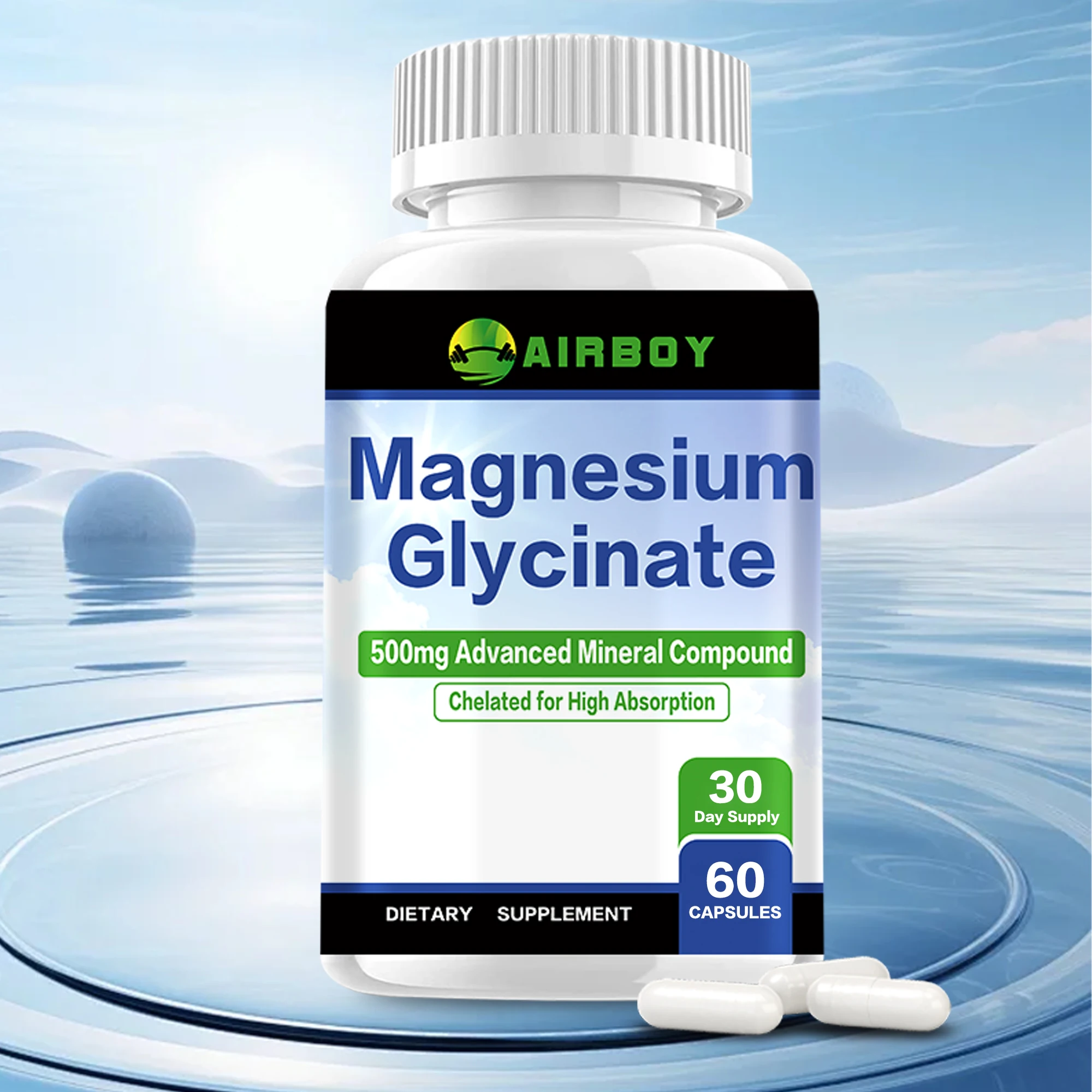 Magnesium Glycinate Supplement 500mg - Helps with Stress, Muscle, Sleep, Joints, Bones, Immune Health - 60 Capsules