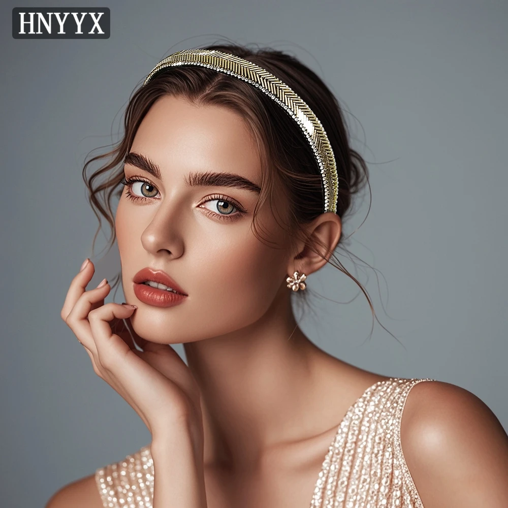 

HNYYX Bling Crystal Headband for Women Thin Edged Gold Color Headwear Fashion Party Hair Accessories New Style Hairhoops A17