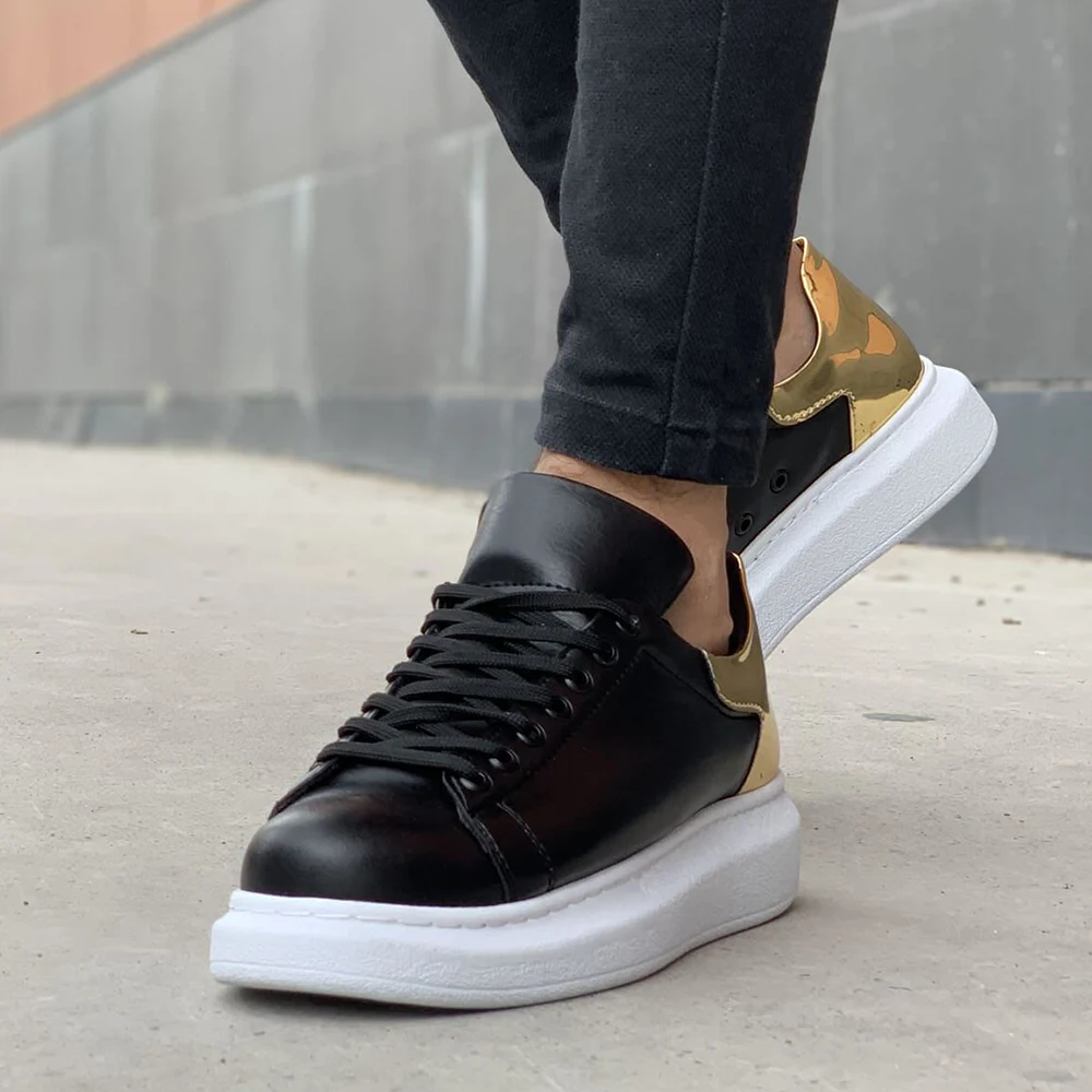 FOH Store Sneakers for Men Women BLACK GOLD 2023 Spring Autumn Casual Lace Up Fashion Shoes High Base Sport Comfortable Light Vulcanized Daily Original Canvas Odorless Orthopedic Suits Office Wedding 259