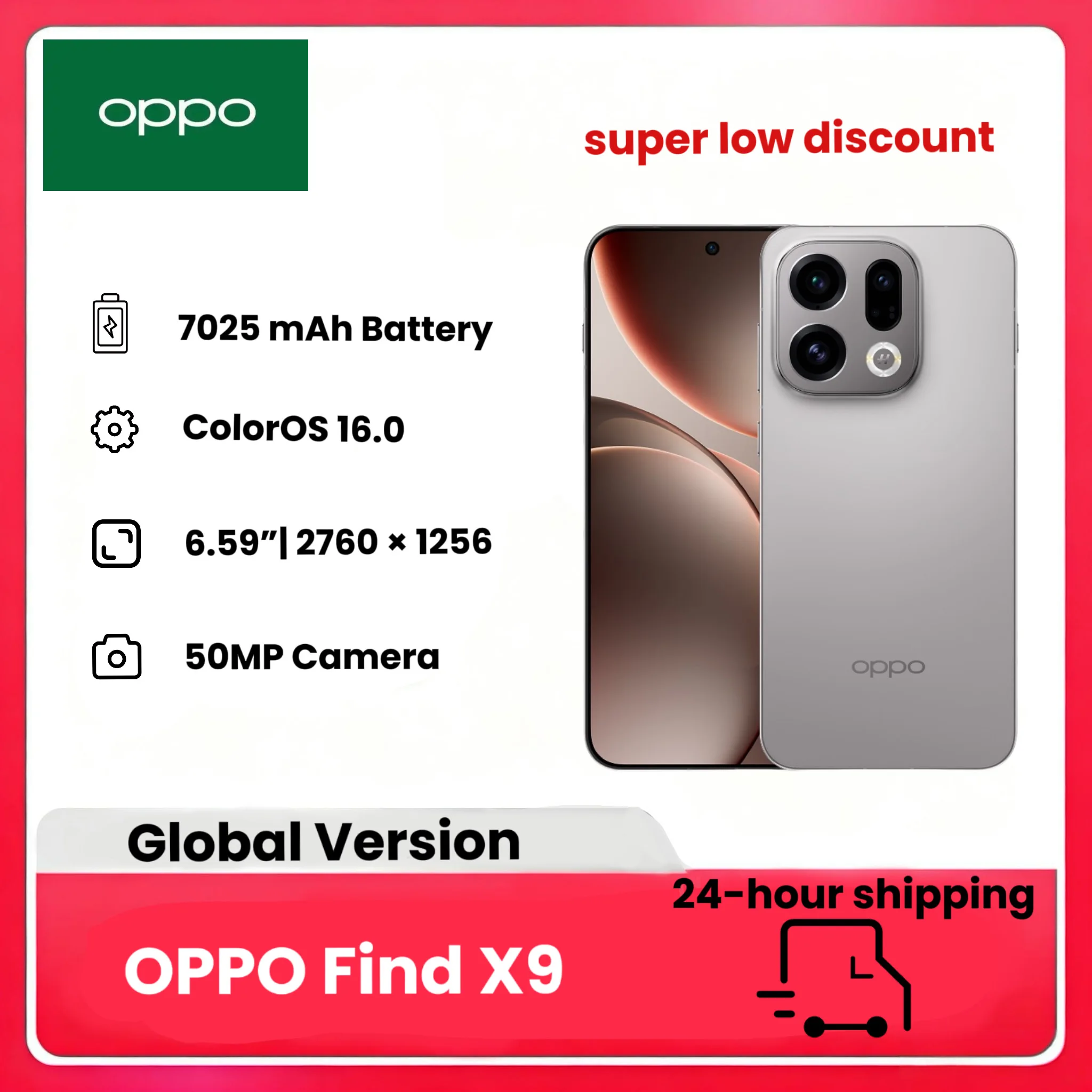 Teléfono Inteligente OPPO Find X9, Batería de 7025mAh, 12GB+512GB, Dimensiones, Resistente al Agua IP69, Pantalla AMOLED, Cámara de 50.0MP, Sin Cargador