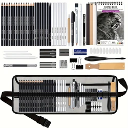 Brutfuner 60Pcs Sketching Pencil Set with Tri-Color Sketchbook - Premium Graphite & Charcoal Drawing Supplies for Artists Adults