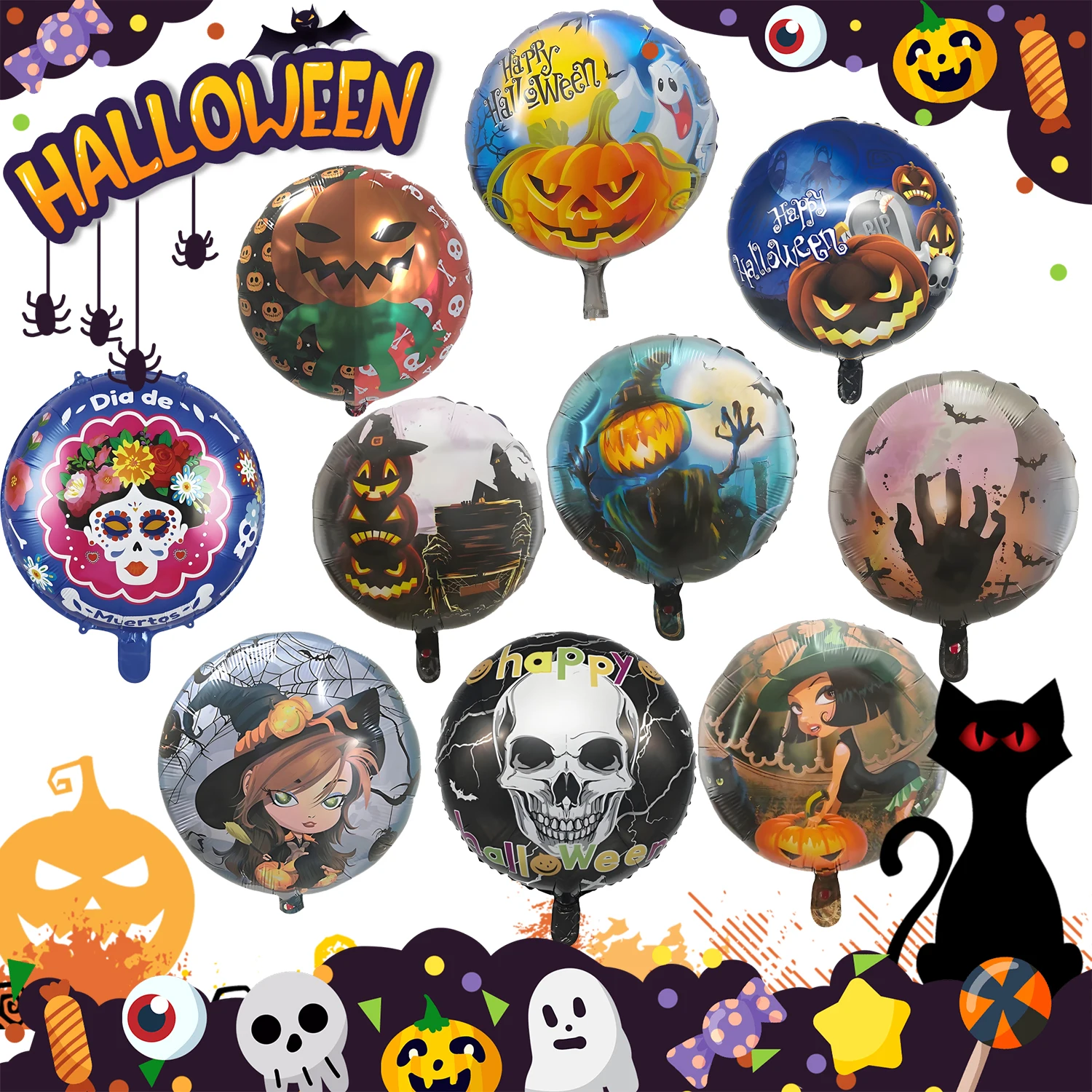 

18 inch Halloween Aluminum Balloons Skeletons Skull Pumpkin Head Witch Halloween Party Decoration Supplies Inflatable Kid Toy
