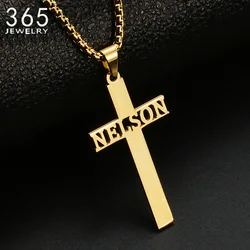 Custom Pendant Necklace Stainless Steel Men Necklaces Pearl Chain Cross Name Collar Religious Vintage Jewelry For Boyfriend Gift