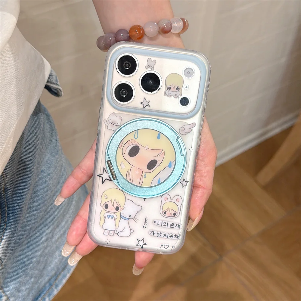 

Cute Cartoon Angel Girl Magnetic With Rotate Stand Phone Case for iPhone 15 16 17 15 Pro 17 Pro Max 16 Pro Case Shockproof Cover