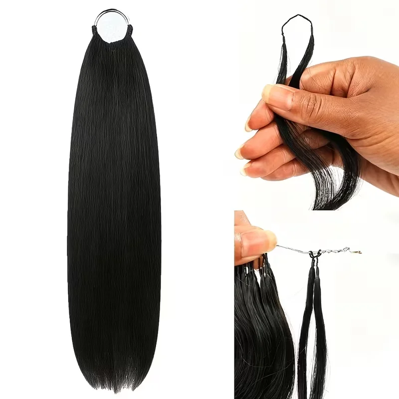 Ganchillo de Plumas Rectas 100% Cabello Humano Negro Natural Pre-Separado Ganchillo de Plumas Invisible Extensiones de Cabello de Ganchillo Cabello Humano Cada paquete contiene 60g. 100 tiras (50 pares) 4