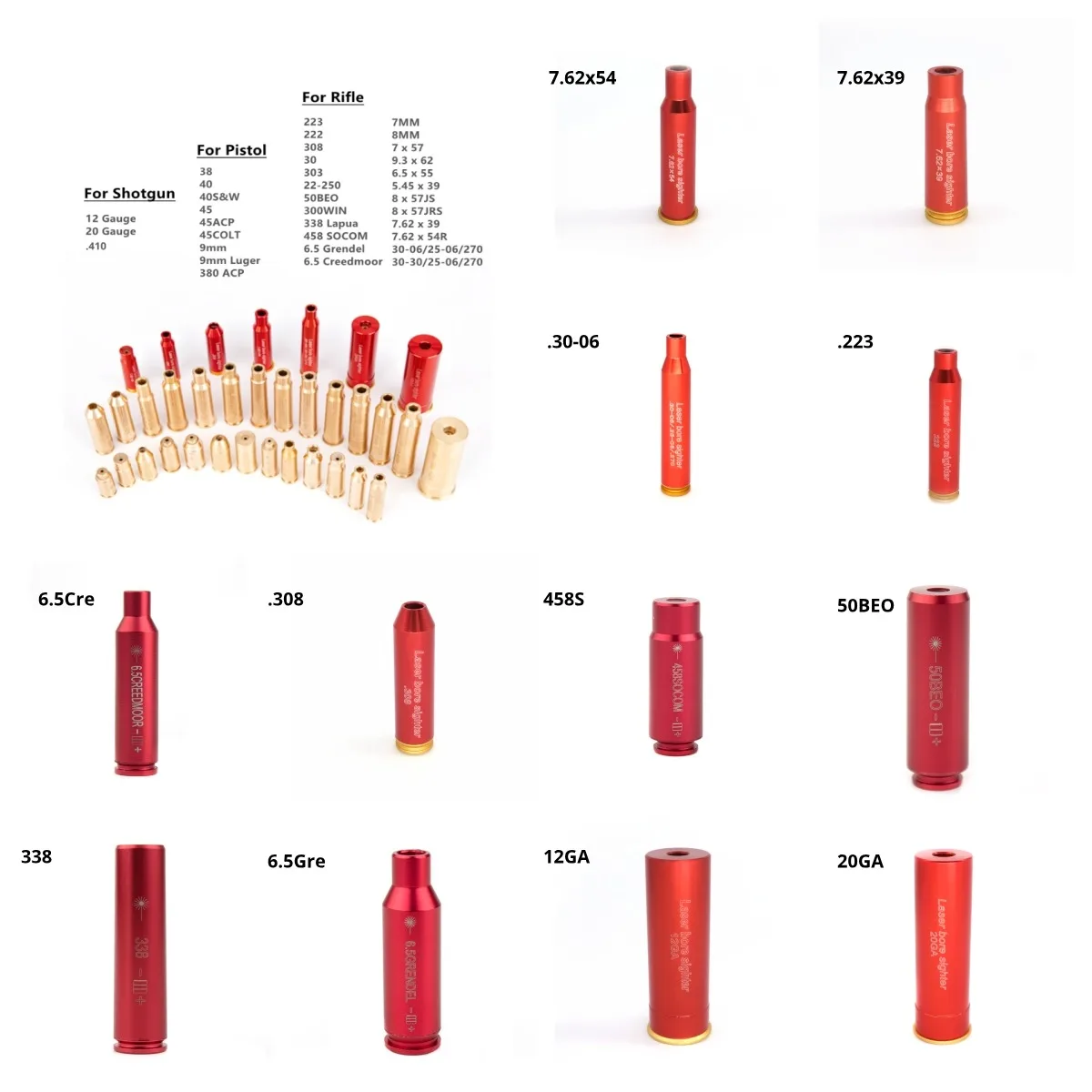 Laser Bore Sight 223 22-250 222 30-30 5.45x39 303 7.62x54 7.62x39 7MM 9.62x39 8MM 30-06 Red Laser Boresighter Collimator