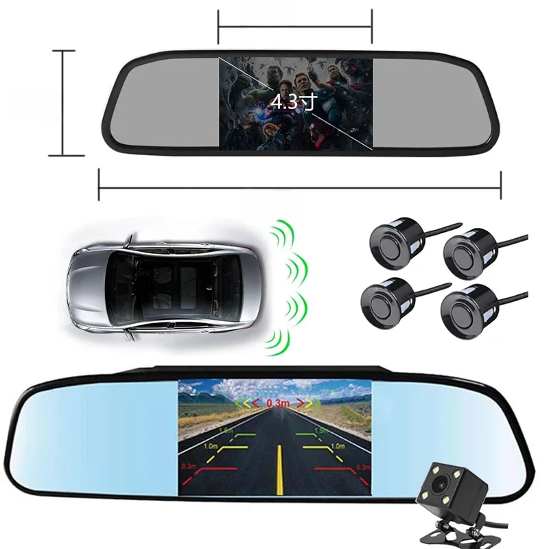 Camera With Monitor 4.3 "TFT LCD Screen Reverse Camera With Video Parking Sensor Kit 170 width mini reverse camera