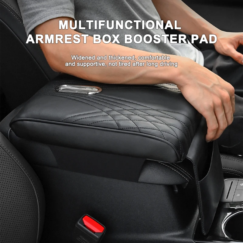 SEAMETAL Car Arm Rest Box Cover Memory Foam Center Console Extension Elbow Support Cushion with Tissue Holder Armrest Cover Pad