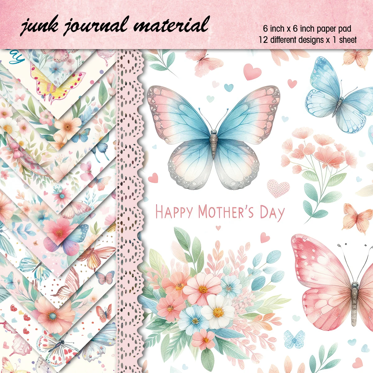 12sheets Mother's Day Scrapbooking Pads Paper Origami Butterfly Art Background Gift Decorative Paper Card Making Diy Paper Craft