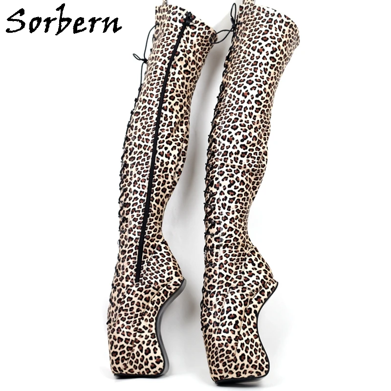 

Sorbern Leopard Fetish Ballet Boots Women Over The Knee Thigh High Lace Up Sm Unisex Crossdresser Heelless Boot Custom Wide Fit