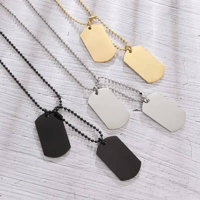 Collier Simple en acier inoxydable avec Double étiquette de chien, pendentif en acier titane poli, peut être des bijoux pour hommes